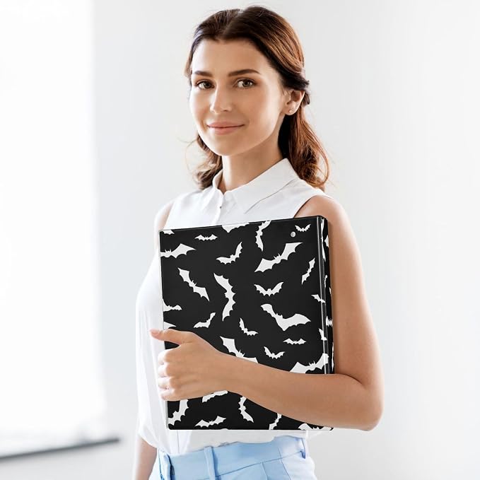 Halloween Bats Black Round Ring Binders 1.5 Inch 3 Ring Clipboard Binder for Office School Work Supplies File Folder Easy-Open 200 Sheet Capacity 2 Pieces