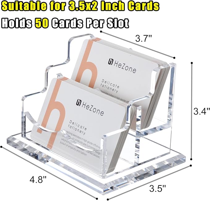 Business Card Holder for Desk 2 Tier 2 Slots, Clear Acrylic Business Card Display Stand for Women and Men, Organize 100 Cards-1 Pack (2 Slots-H)