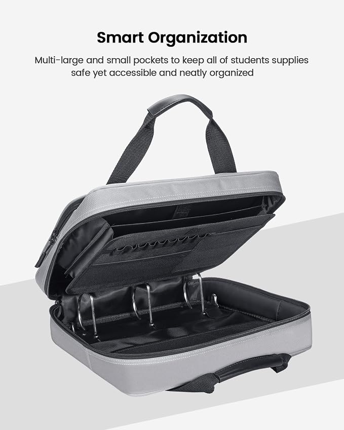 4 Inch Zipper Binder 3 Ring with Shoulder Strap,Tough/Multi-Pocket | Binder Bag with Laptop organizer for School Travel,Fit 13" MacBook & Tablet,800 Sheets Capacity,Water Resistant,Grey