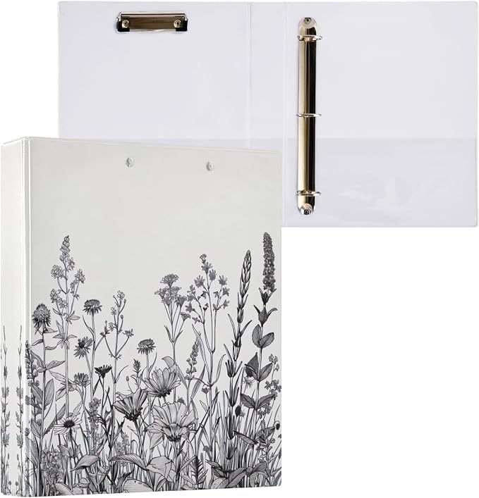 Flowers and Plants 3-Ring Binder 1.5 Inch 1 Pack Round Ring Binder Holds 200 Sheets with 3 Inside Pockets for Office Home Organization