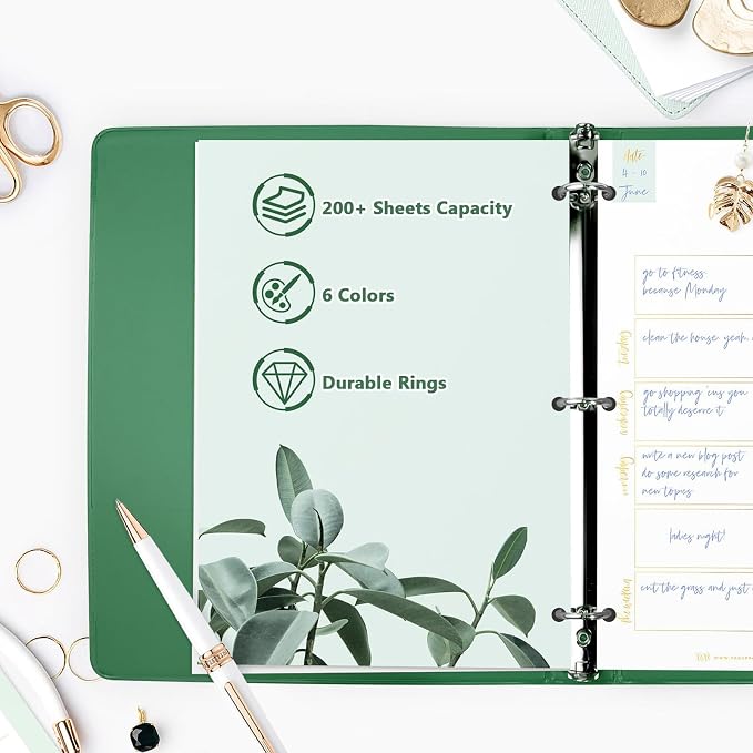 COMIX Sturdy 1 Inch 3 Ring Binder with Clear View Cover | 1"Heavy Duty Round Ring,PVC-Free Board,Holds 200 Letter Sheets,Wholesale for Offices & Classrooms,6 Pack (Green)