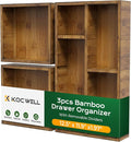 KOCWELL Bamboo Desk Drawer Organizer with Removable Dividers,Multi-Use Office Drawer Organizer Tray,Junk Drawer Organizers for Office,School,Kitchen,Makeup Supply（Carbon Brown）