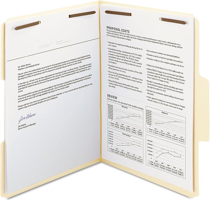 Smead SuperTab® Fastener File Folder, 2 Fasteners, Oversized Reinforced 1/3- Cut Tab, Guide Height, Letter Size, Manila, 50 Each per Box (14535)