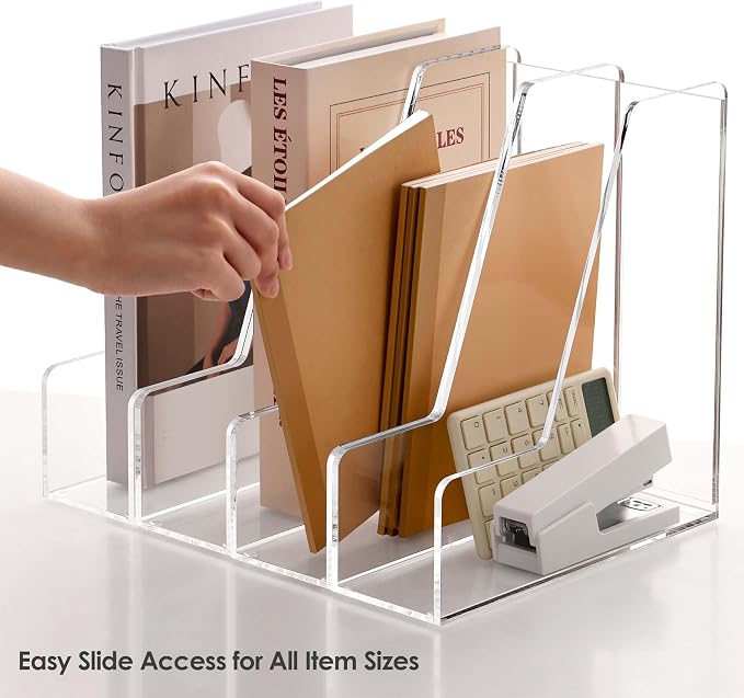 YUXUN Acrylic Magazine File Holders - Clear Desk Organizers | Upright File Folders & Notebook Organizer for Desk, Transparent Magazine Rack for Office Supplies Set of 2