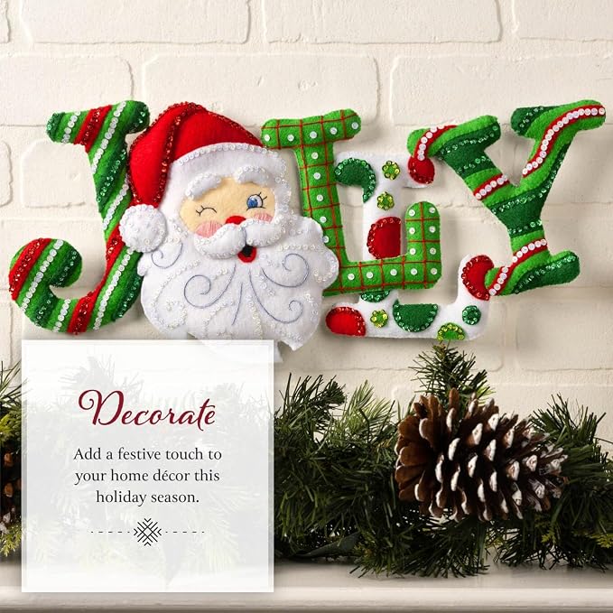 Bucilla Felt Applique Wall Hanging Kit, Jolly Santa, Perfect for Holiday DIY Arts and Crafts, 89645E