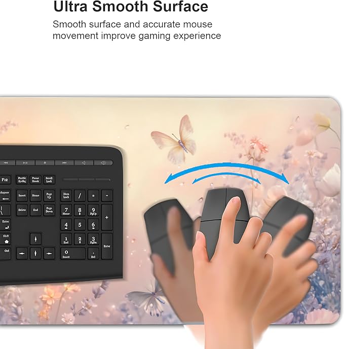 Cute Floral Aesthetic Wildflower Gaming Mouse Pad, Pink Macaron Desk Mat with Anti-Slip Base & Stitched Edges,35.4" x 15.7" in Desk Accessories for Women, Home Office Decor & Artistic Gift