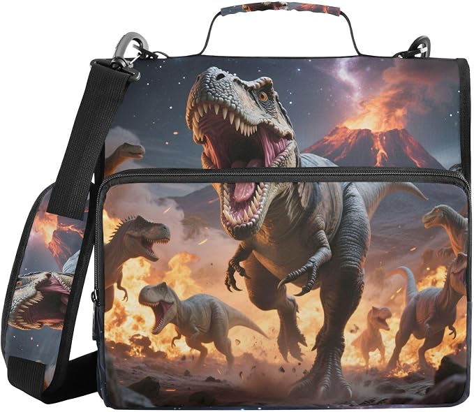 Dinosaurs Roar 3 Ring Binder Bag 1.5 inch Binder Organizer with Zipper Shoulder Strap 500 Sheet Documents Storage for School Office