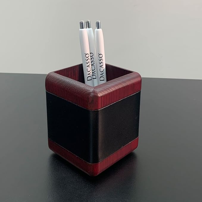 Dacasso Rosewood and Leather Pencil Cup