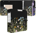 3 Ring Binder 3 Inch Round Ring Binder with 6 Tab Dividers，2 Interior Pockets，Cute Binder Clipboard with Storage, for School Office, Portfolio Organizer with Labels(Wild Flowers)