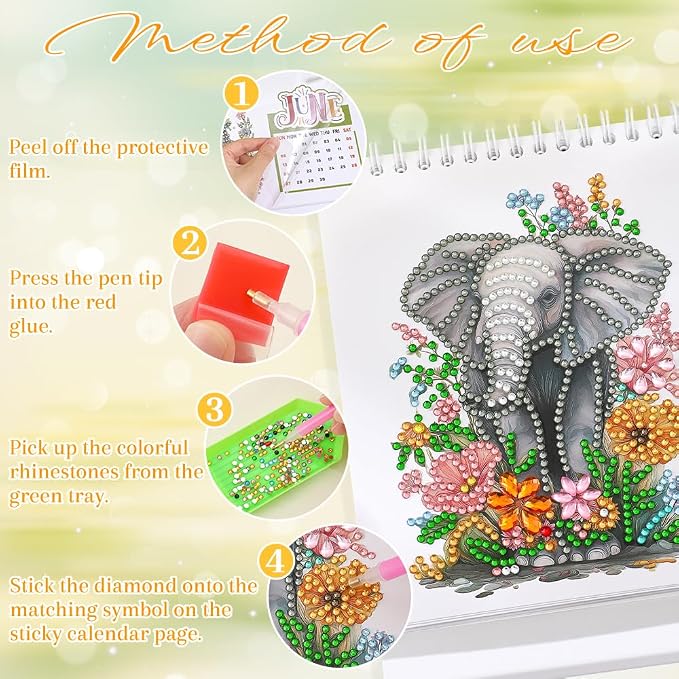 icceemee 2027 Calendar Desk Calendar DIY Diamond Painting Art with Animals theme Calendar, Monthly Flip Planner with To-Do List, Handmade Craft for Office & Home Decor Gift