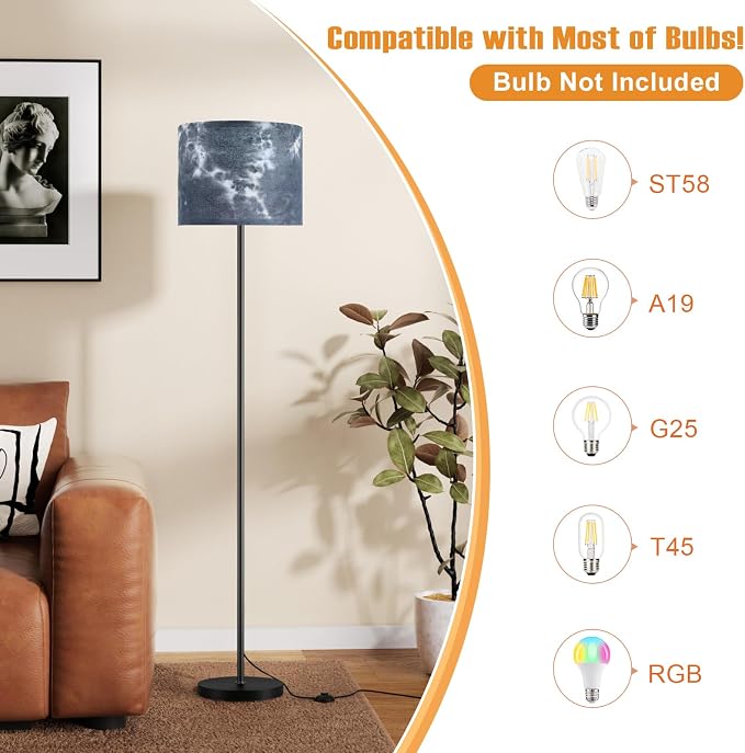 60'' Modern Floor Lamp with Shade, Tall Lamps for Living Room, Bedroom, Office, Dining Room, Hand-Dyed Blue Lampshade(Without Bulb)