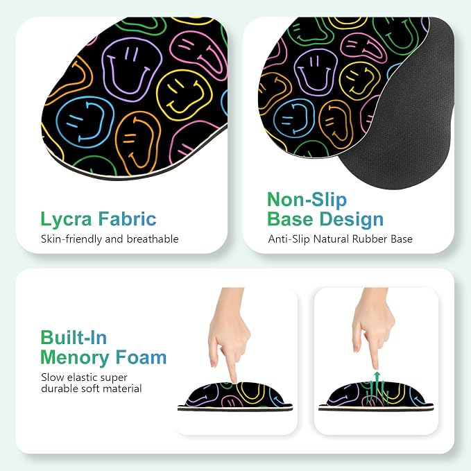 Large Gaming Mouse Pad Set, 4 in 1 Extended Keyboard Desk Mat with Wrist Rest, Computer Game Mousepad, Non-Slip Desk Pad Protector Easy Typing Pain Relief for Home Office I Black Retro Hippie
