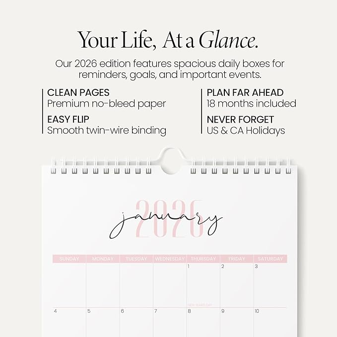 Karto Wall Calendar 2026 11x17 in - Two Font Pink | January 2026 to June 2027, Vertical, Boosts Productivity, Easy Monthly Planning