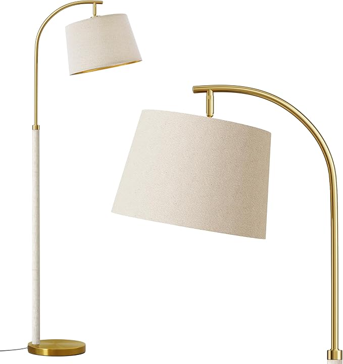 G-SAFAVA Real Wood Floor Lamps for Living Room Bedroom, 62.5" Mid Century Modern Lamp Gold Standing Tall Arc Lamps with Foot Switch, Floor Lamps for Nursery Office Decor Corner Reading Room Light
