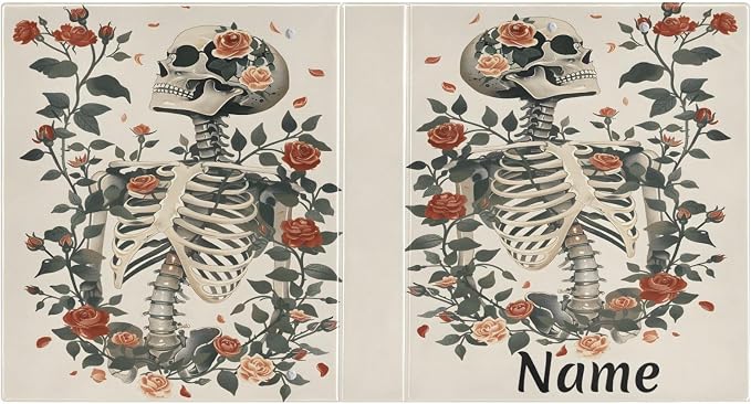 Custom 3 Ring Binder Skeleton and Roses 1.5" Round Ring Binders Personalized Name View Binder with 200 Sheet for Women Men Office Kids School Supplies, 1 Pack