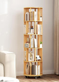 5 Tier Rotating Bookshelf 360 ° Rotating Bookshelf Tower Wood Revolving Bookcase Tall Narrow Spinning Book Shelf Tower with Storage and Sturdy Construction for Bedroom, Living Room, Office(Wood)