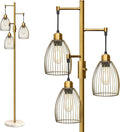Torondo Dimmable Floor Lamps for Living Room, Industrial Standing Lamp with Marble Base, Antique Brass Tree Tall Pole Light with 3 Elegant Teardrop Cage Head & 800 Lumens LED Bulbs for Bedroom Office