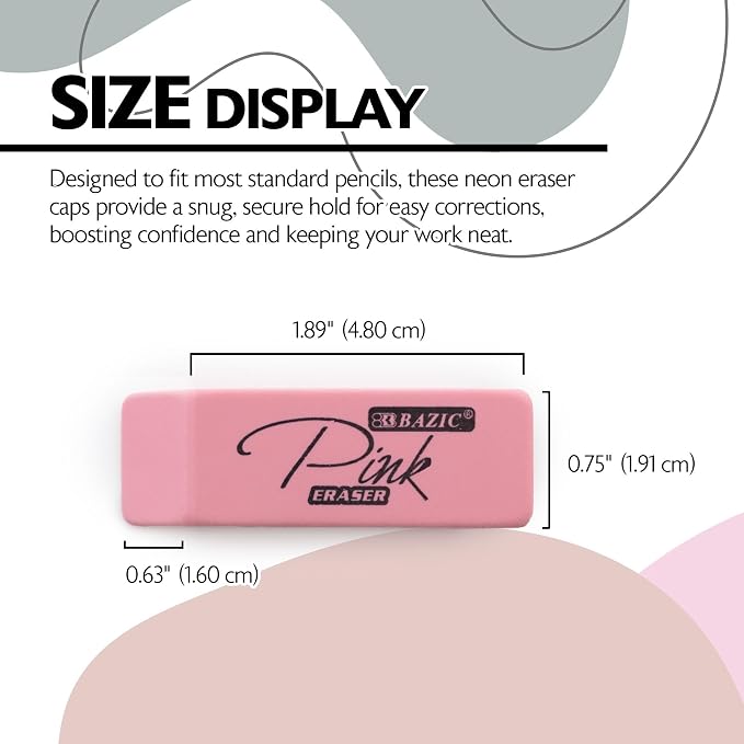 BAZIC Products Pink Bevel Block Erasers, 4 Count, 2-Pack