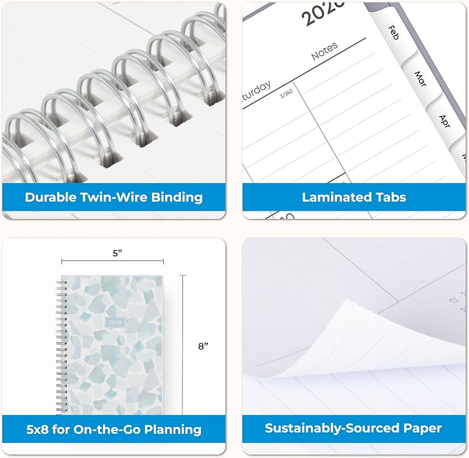 Blue Sky 2026 Weekly & Monthly Planner Calendar, 5"x8", Amitza