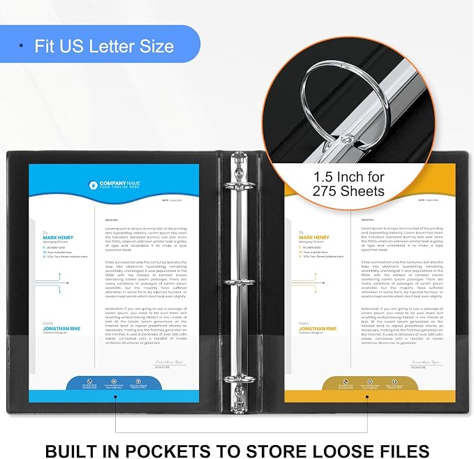Customizable Round Ring Binder, 1.5 Inch 3 Ring Binder, Minimalist PVC-Free Binder with Clear View Cover, Lay-Flat Design for Structured Document Organization at Home, School & Office