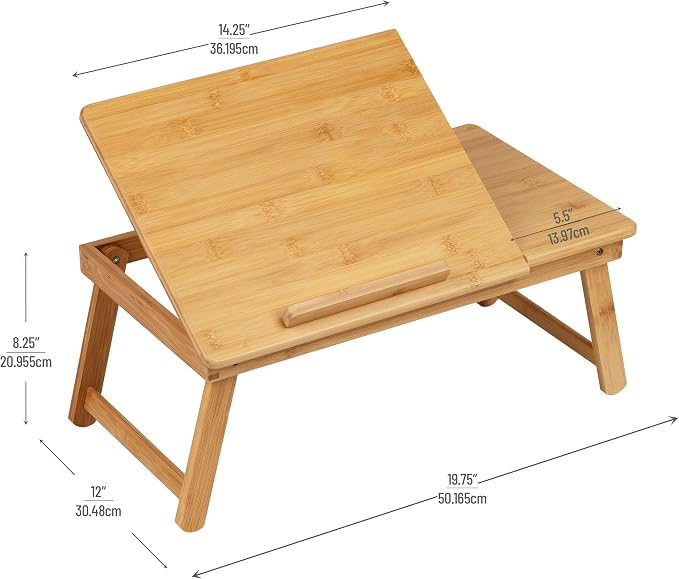 Mind Reader Lap Desk, Laptop Stand with Folding Legs for Bed Dorm Room and Home Office, Rayon From Bamboo, Brown