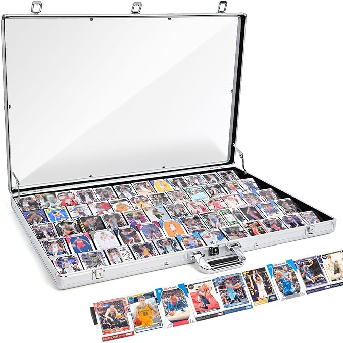 Trade Show Display Case – Large Aluminum Locking Tabletop Showcase | 34"x22", for Trading Cards, Sports Cards, TCG – Lightweight & Portable for Exhibitions, Conventions, and Collectibles, Silver