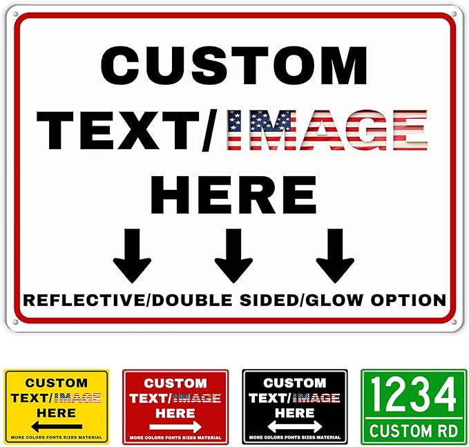 Custom Directional Arrow Sign, Glow in the Dark/Reflective Option, 14''x10'' Personalized Metal Address Plaque, Customize for Business Logo, Office, Home, Yard, Outdoor