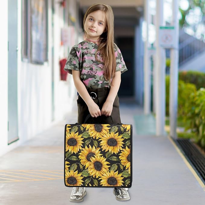 Bright Vintage Sunflower Zipper Binder with Shoulder Strap Bag 3 Ring Binder Organizer Large Capacity Multiple Compartments for School Office