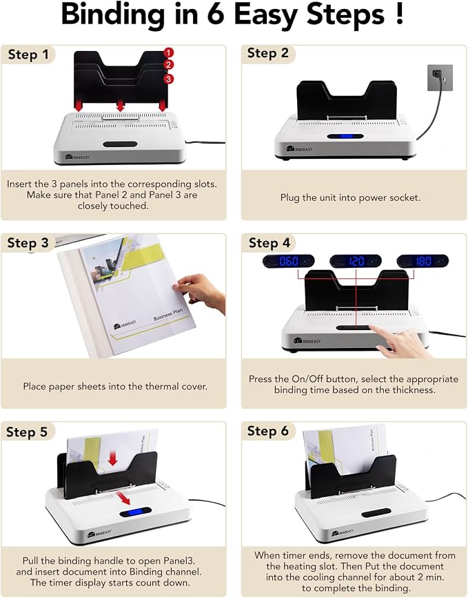 Thermal Binding Machine 500 Sheets Capacity with 10PCS Binding Covers, Digital Touch Panel, Air Cooling, Electric Thermal Binder for A4//A5/Letter Size Documents
