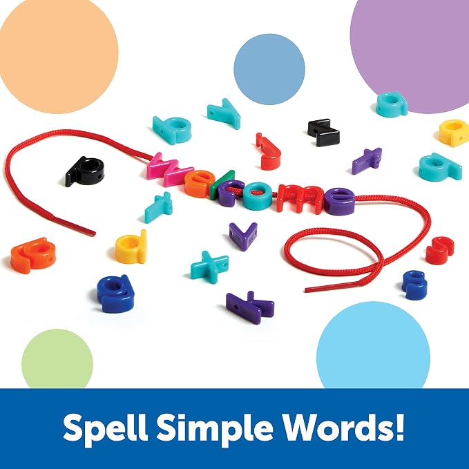 Learning Resources Lowercase Lacing Letters - 275 Pieces, Ages 3+ Toddler Alphabet Learning Toys, Preschool Games, Homeschool Supplies, Fine Motor Skills Toys, Alphabet Beads, Early Spelling