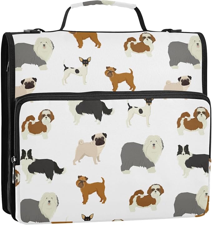 Dogs Zipper Binder with Shoulder Strap Bag 3 Ring Binder Organizer Large Capacity Multiple Compartments for School Office