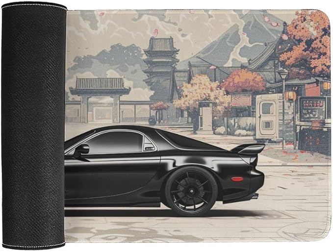 Japanese Black Cool Sport Car Mouse Pad Large Gaming JDM Rx7 Mousepad Desk Pad for Keyboard and Mouse Non-Slip Rubber Base Office Desk Accessories 23.6" X 11.8"