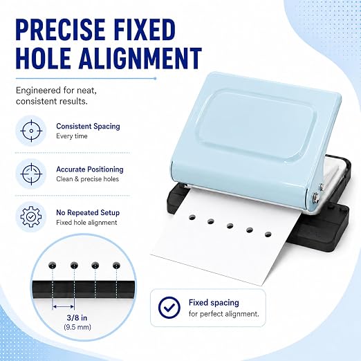10 Hole Punch Binding Machine Kit for Planner (Blue) with 10 Multi-Color Spiral Coils, Adjustable A4 A5 B5 Paper Puncher, DIY Notebook Scrapbook Maker for Home Office School Organization