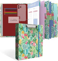 3 Ring Binder, 1 Inches Round Ring Binder with Clipboard, Dividers Tabs, PVC Zipper Bag Sleeves & to Do List Planners, Decorative Binder for School, Office Supplies-Cactus Flowers