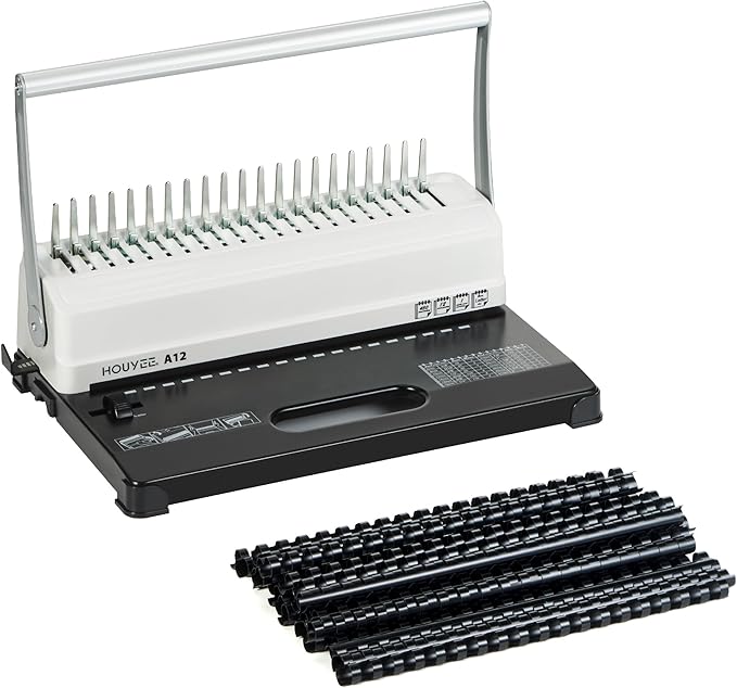 HOUYEE Comb Binding Machine,19 Holes, with 50 PCS 1/2" Binding Combs Spines | Comb Binder Machine for Letter Size/A5, Easy Punch No Jam, Heavy-Duty Metal Build, Adjustable Margin, MAX Binding 450 Sheets