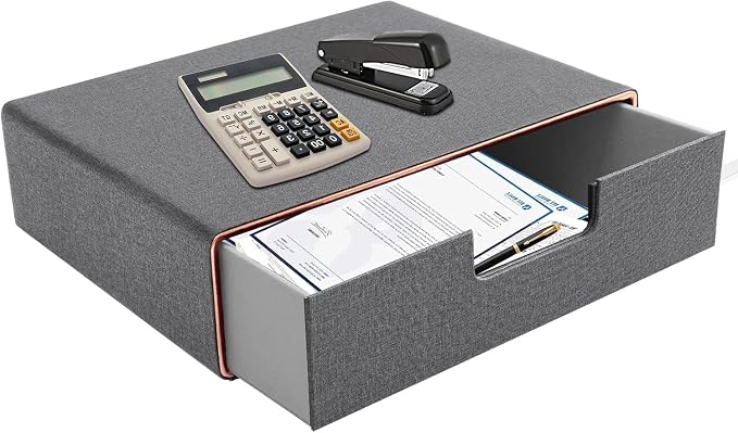 Desk Organizer with Drawer,Stackable Storage 1 Drawer Organizer,PU Leather Handmade Desktop Storage Drawers for A4 Paper/Magazine/Book/Filing/Jewelry/Makeup Home Decor Accessories,Grey