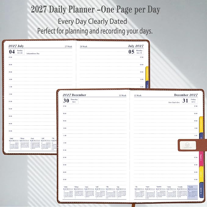 2027 Daily Planner – One Page Per Day, 12-Month Calendar Book(Jan–Dec 2027)