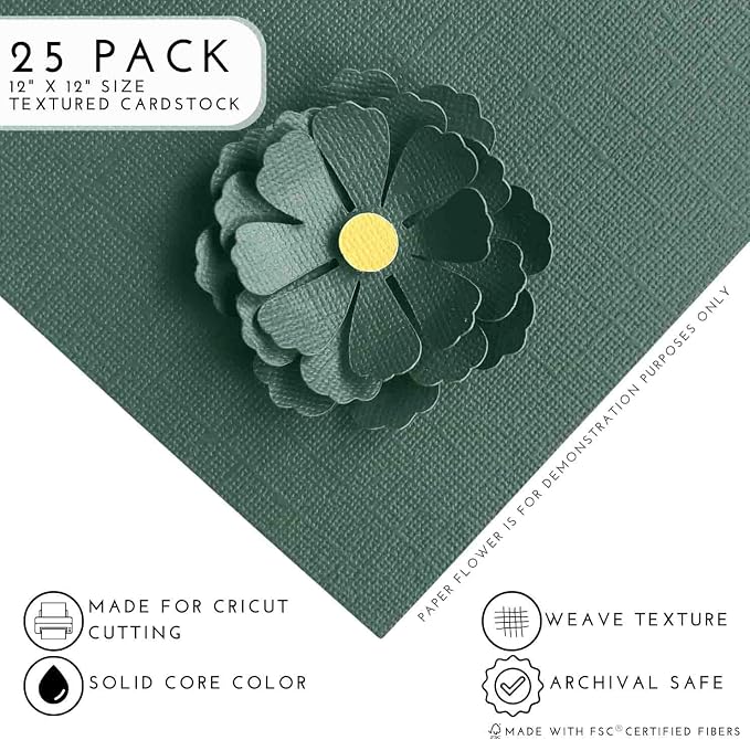PINE BOUGH—12x12 Textured Cardstock | 80lb Textured Green Scrapbook Paper | Premium Cardstock for Cricut Cutting | 25 Sheets