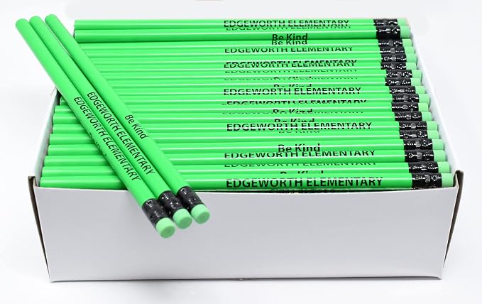 Pencil Guy Promotional Personalized Imprinted Neon Green Round Pencils- 500 per box. 6 colors to choose from!