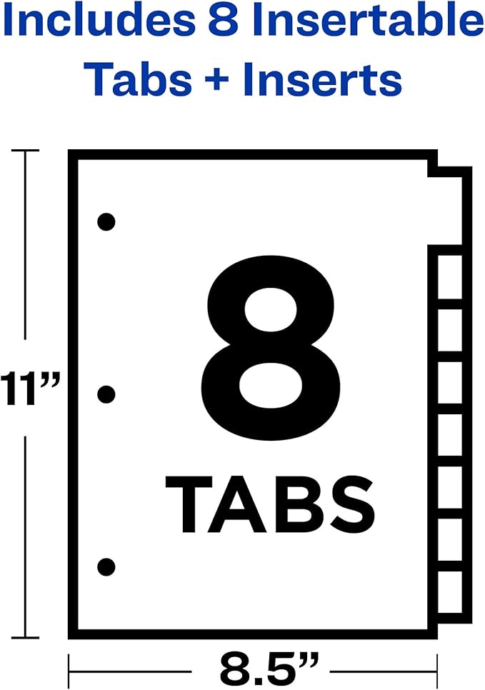 Avery Durable View 3 Ring Binder with 1.5 Inch Rings, 8 Tab Insertable Binder Dividers, Office Supplies Set (01683)