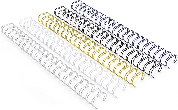 Rayson WR21111M Wire Binding Spines, Multicolor, 2:1 Pitch Double Loop Binding Wires 7/16 Inch, 21-Loop Wire Ring Pack of 100 with Black, Gold, Blue, White, Silver