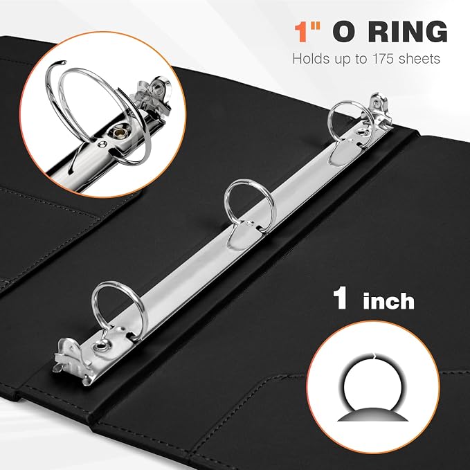 Eyrozill Professional Leather Binder Portfolio with Clipboard, Zipper Pouch, 5 Sheets Plastic Dividers，Leather 3 Ring Binder 8.5 x 11, 1-inch Round Rings, Professional Binder Organizer, Black