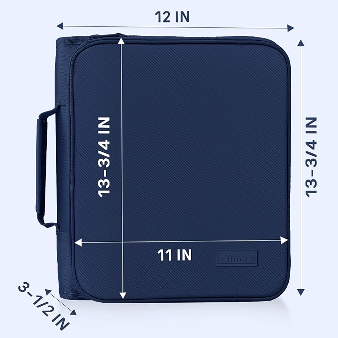 SUNEE Zippered Binder Bag with Handle, 2-Inch 3-Ring O-Ring, 500-Sheet Capacity, Includes Zip Pocket, 5-Tab Expanding File Folder, Multi-Pocket Organizer Binder for Middle School, Navy