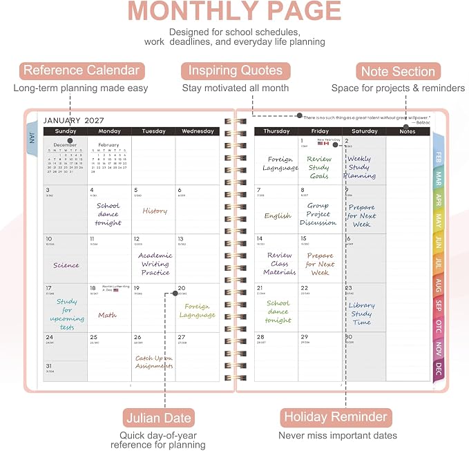 2027 Planner, Weekly and Monthly Calendar Planner Book, JAN 2027 - DEC 2027