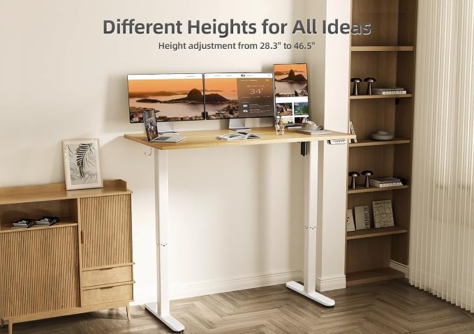 Claiks Electric Height Adjustable Standing Desk, 55x24 Inch, Bamboo | Smooth Height Adjustment, 3 Memory Presets, Cable Management Hub&Hook, Stable Steel Frame, 176lbs Capacity, Easy Assembly