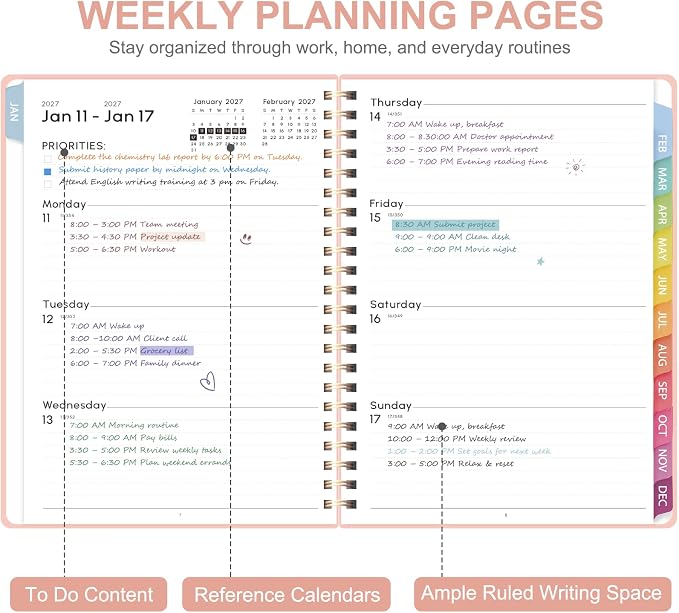 2027 Planner, Weekly and Monthly Calendar Planner Book, JAN 2027 - DEC 2027