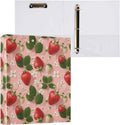 Flower Strawberry Printed 3-Ring Binder for School Office, 1.5 Inch Round Ring Binder for Home Recipe Budget Aesthetic Binder with Pocket Metal Non-Slip Clip Holds 200 Sheets of Paper