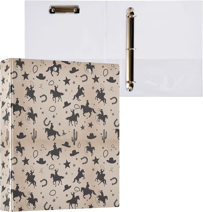 Cowboy Desert Round Ring Binders 1.5 Inch Cactus Skull Horse 3 Ring Clipboard Binder for Office School Work Supplies File Folder 200 Sheet Capacity 2 Pieces
