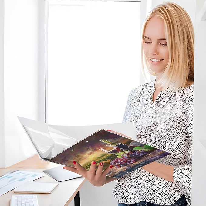 3 Ring Binder Wine Grass Grapes Wine Barrel 1.5" Round Ring Binders View Binder with 200 Sheet for Women Men Office Kids School Supplies, 1 Pack