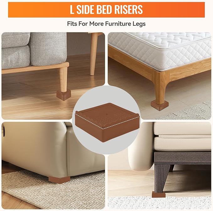 shouwuhho Furniture Risers, 12 Pack Bed Risers with Non-Slip Grip and Heavy Duty Support, 1 Inch 2 Inch 3 Inch 4 Inch Height Lift for Couch, Sofa, Table, Desk, Chair, Refrigerator - Brown, 1 Inch